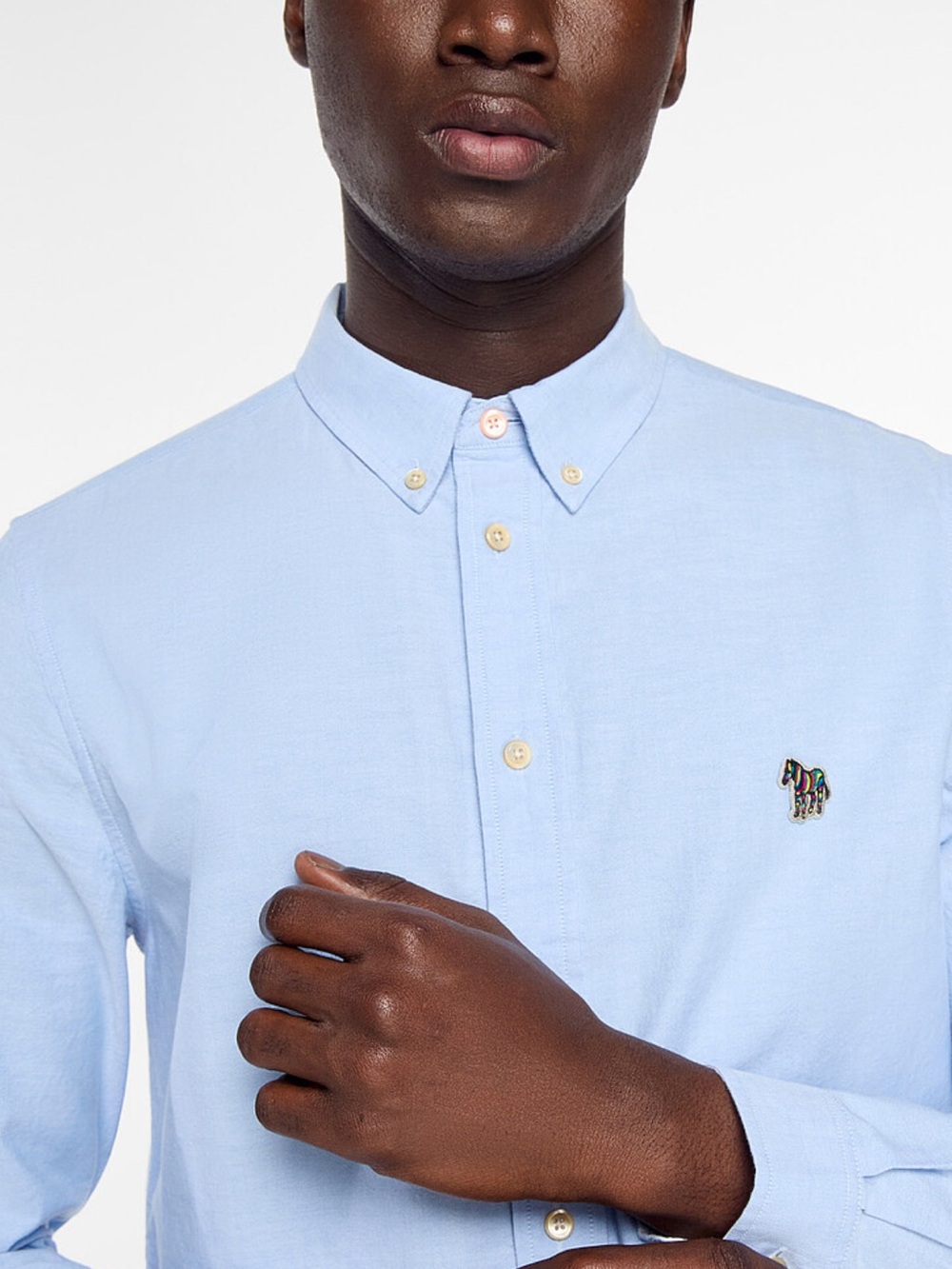 PS Paul Smith Light Blue Button-Down Shirt with Multicolor Zebra Logo